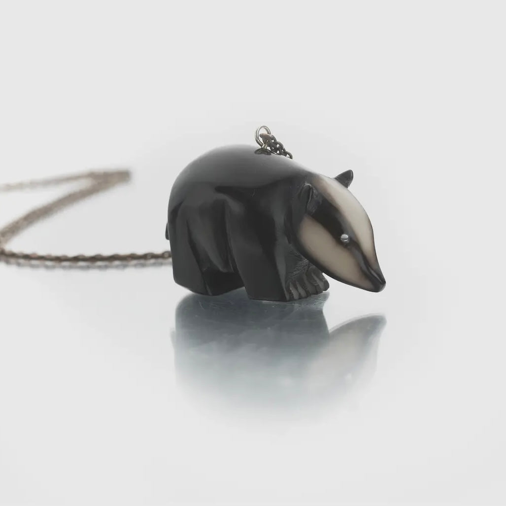 Handmade Tagua Badger Pendant