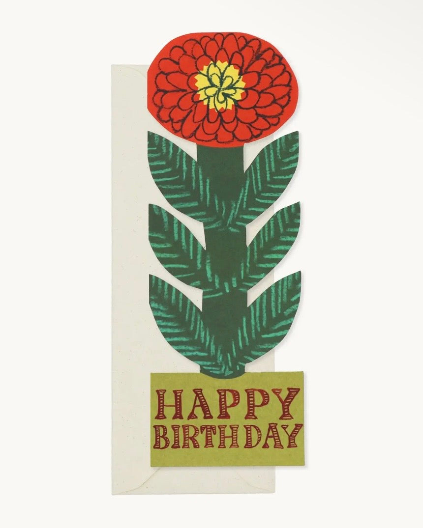 Red Flower Happy Birthday Card