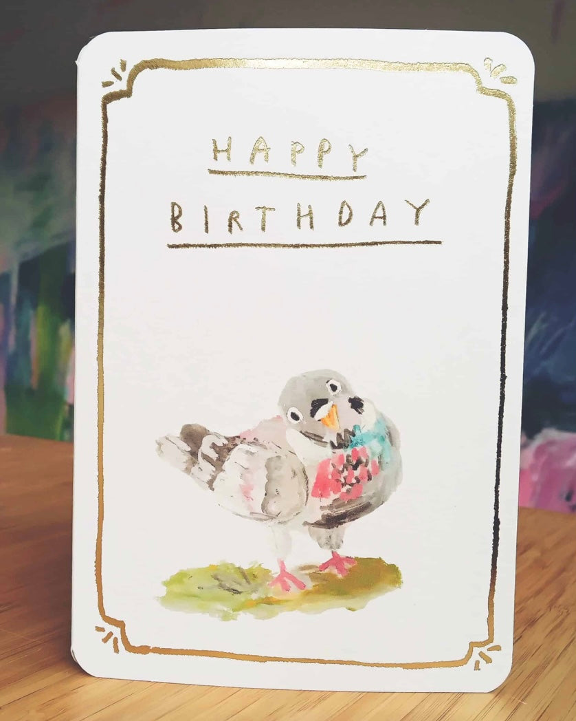 Gold Birthday Pigeon Card