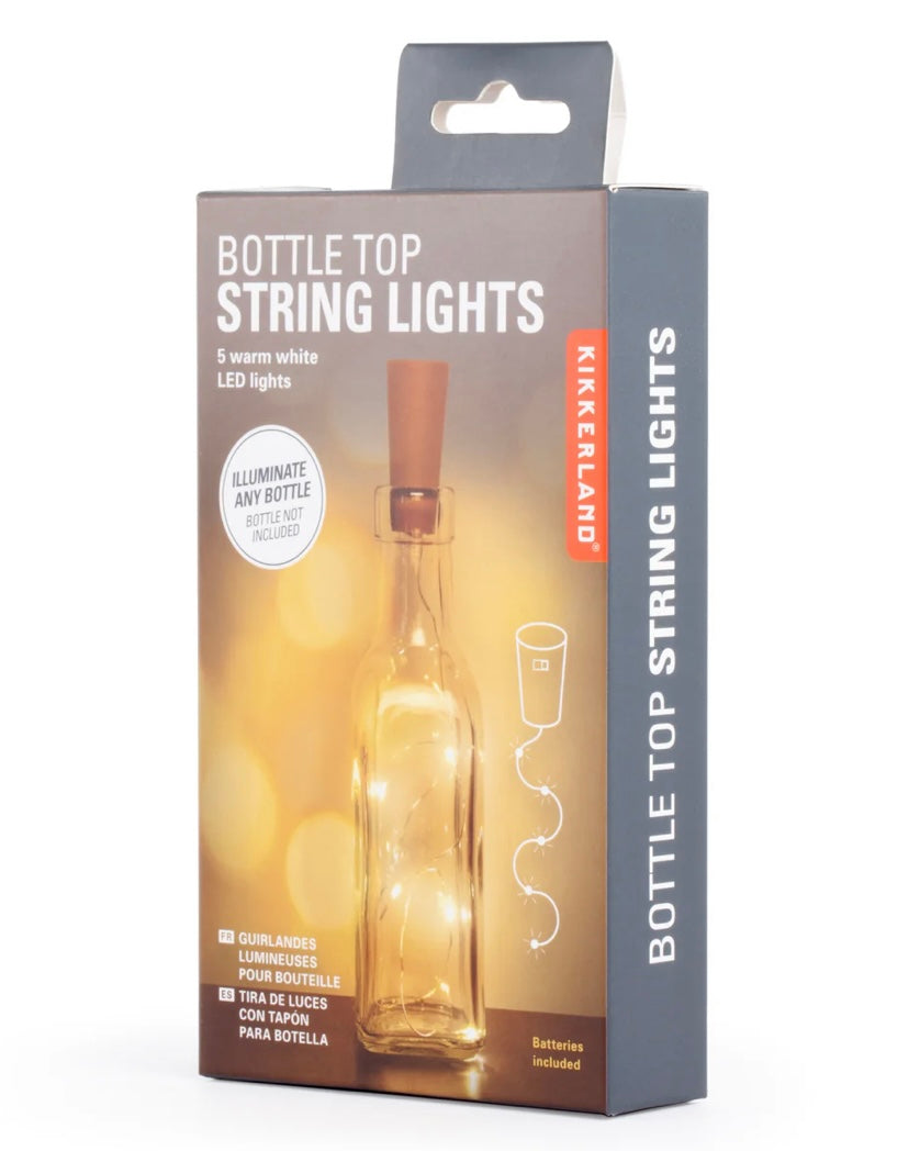 Box of bottle top string lights with white background