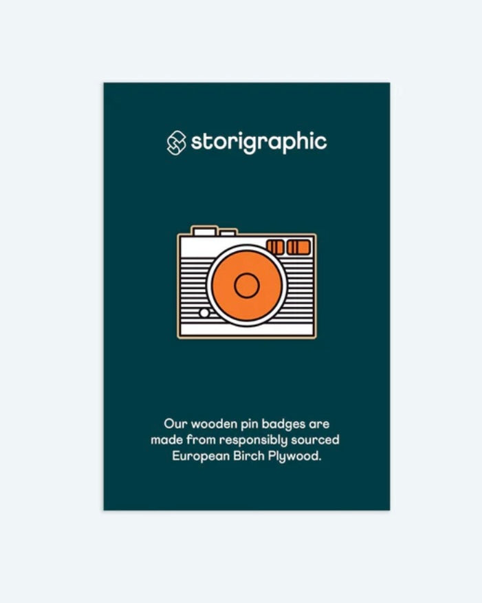 Camera Wooden Pin Badge-Storigraphic-