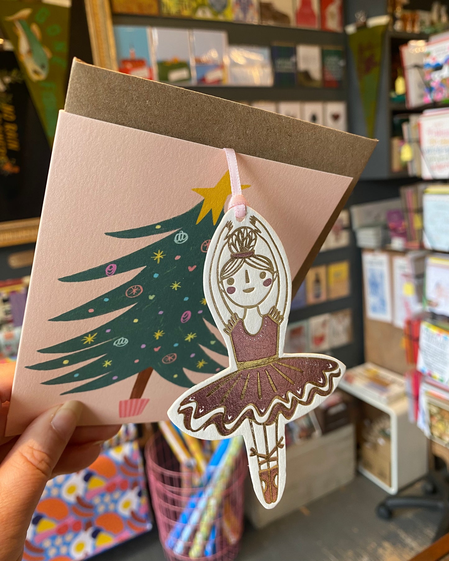 Christmas Card with Ballerina Hanging Decoration-Joy Nevada-My Beautiful Caravan