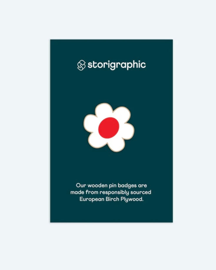 Daisy Wooden Pin Badge-Storigraphic-