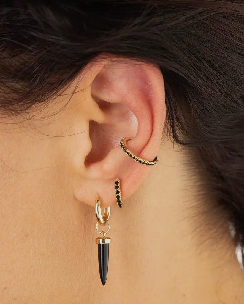 Black Stone Gold Ear Cuff