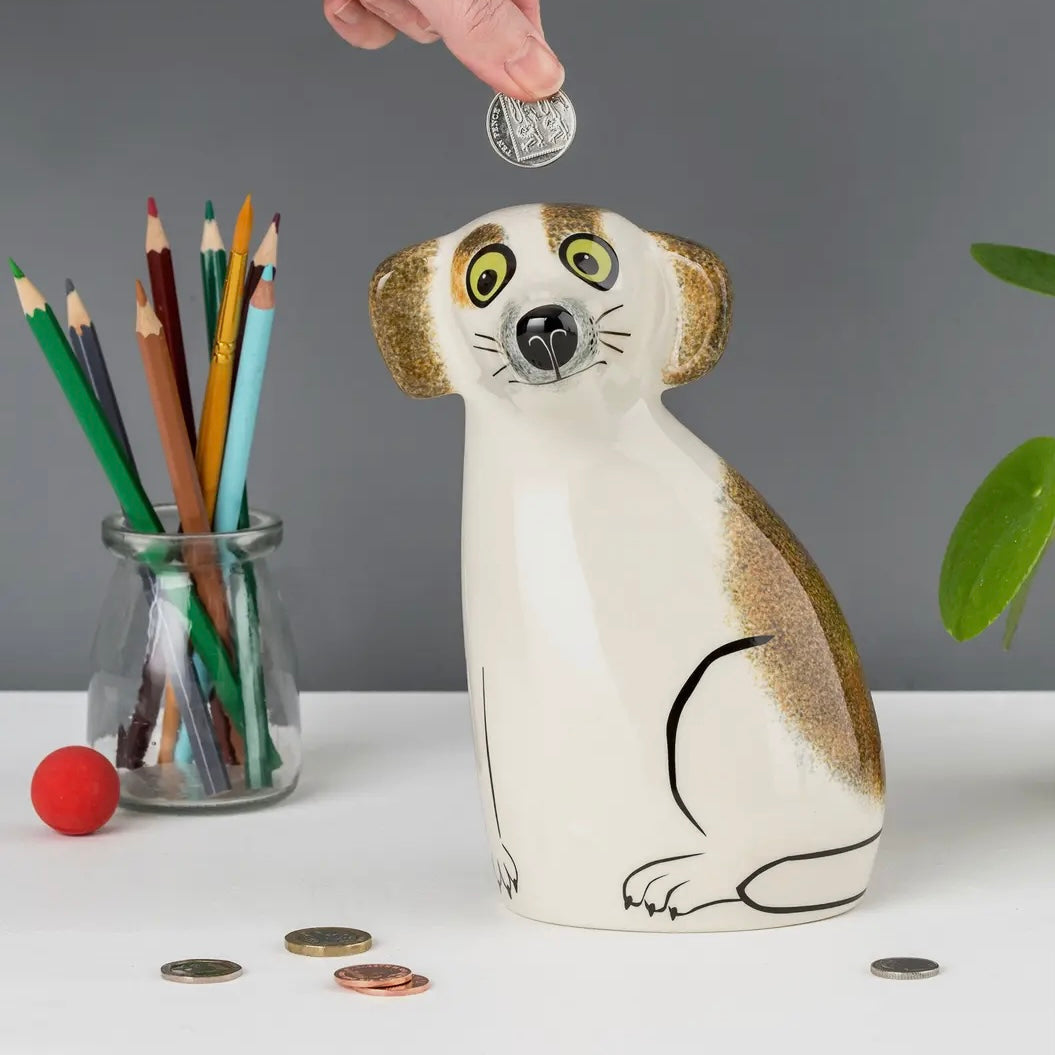 Ceramic Brown and White Dog Money Box