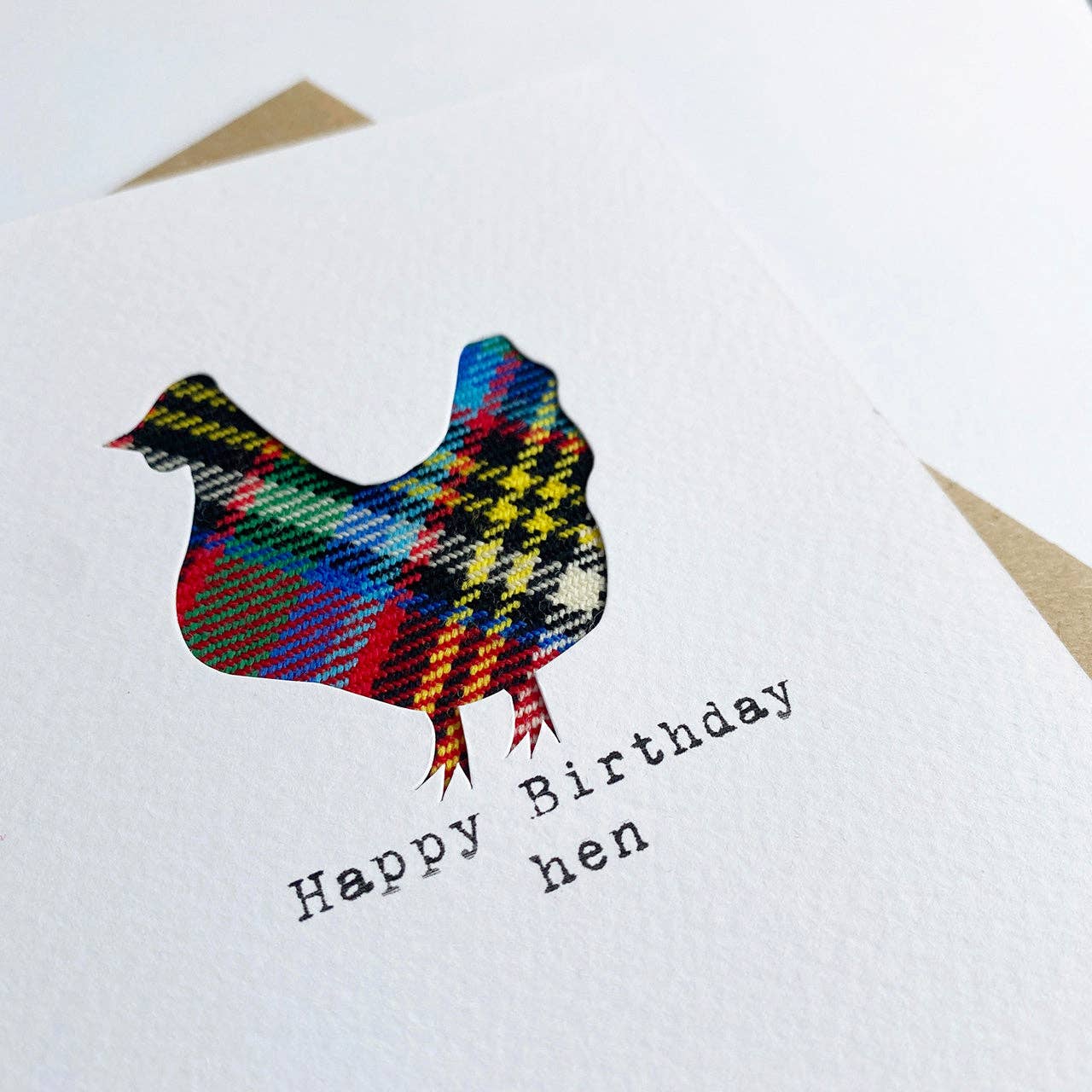Happy Birthday Hen Scottish Greeting Card with Real Tartan-Hiya Pal-My Beautiful Caravan