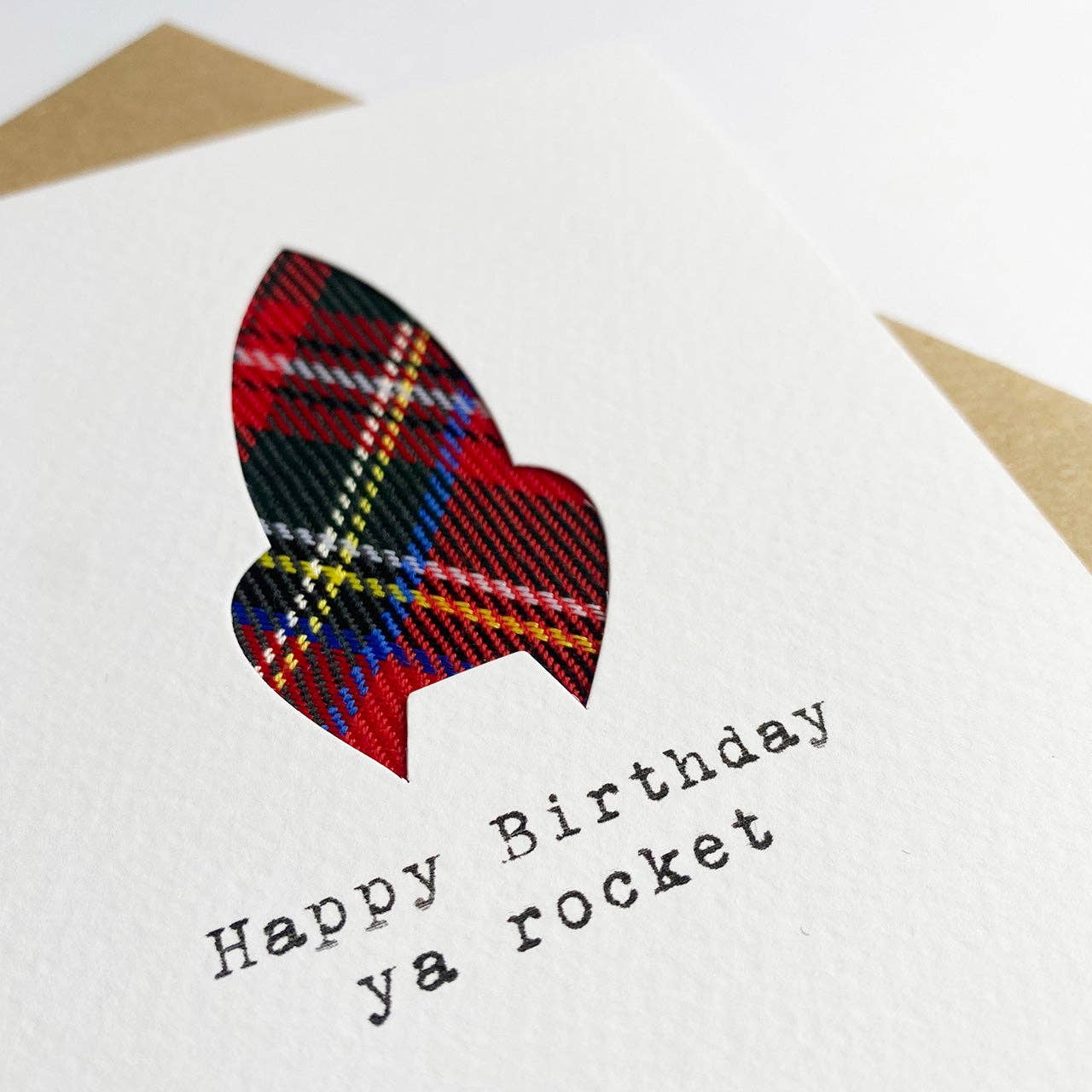Happy Birthday Ya Rocket Scottish Birthday Card with Real Tartan-Hiya Pal-My Beautiful Caravan