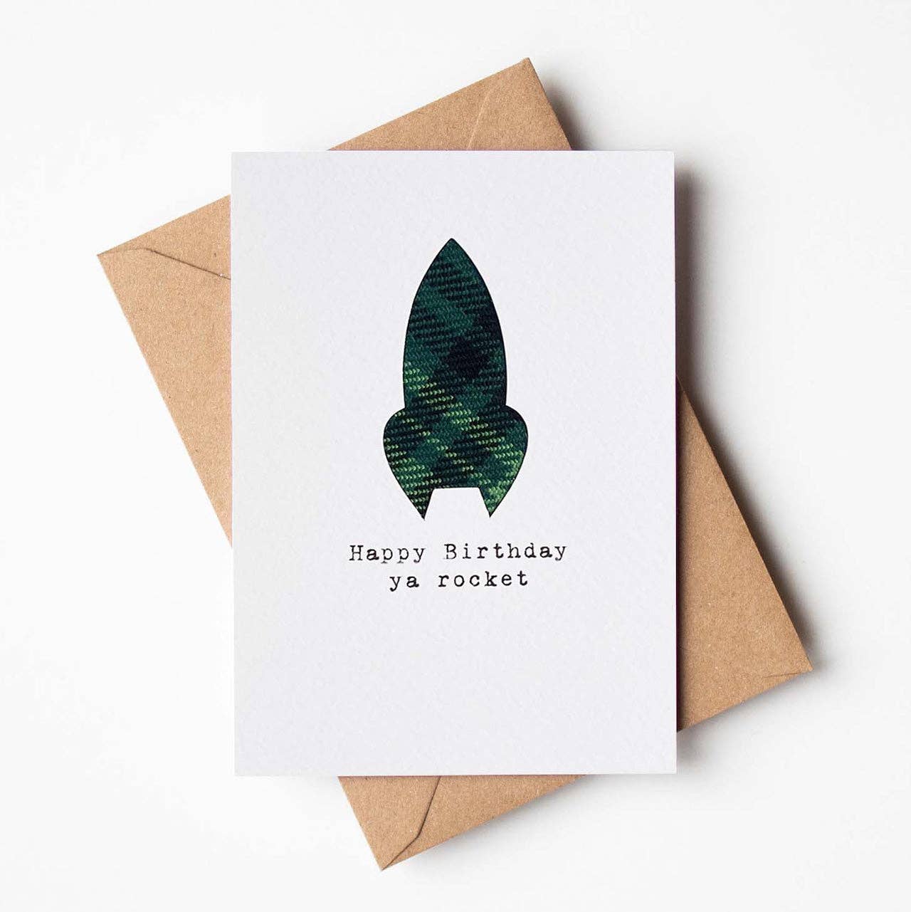 Happy Birthday Ya Rocket Scottish Birthday Card with Real Tartan-Hiya Pal-My Beautiful Caravan