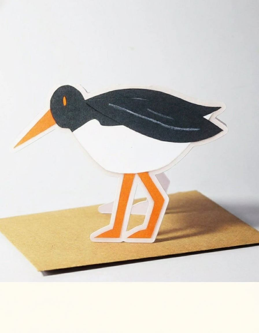 3D card with an oystercatcher design on a white background