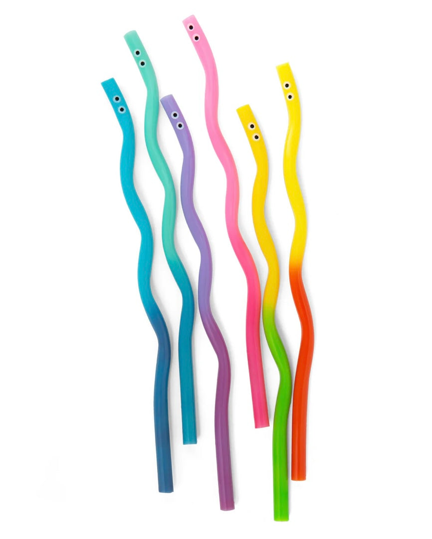 Set of colourful silicone straws on a white background