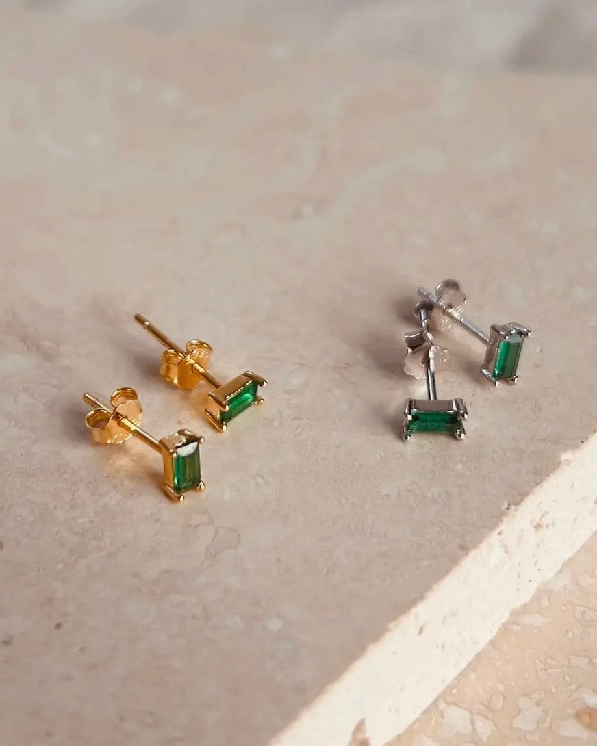 Oblong Emerald Studs