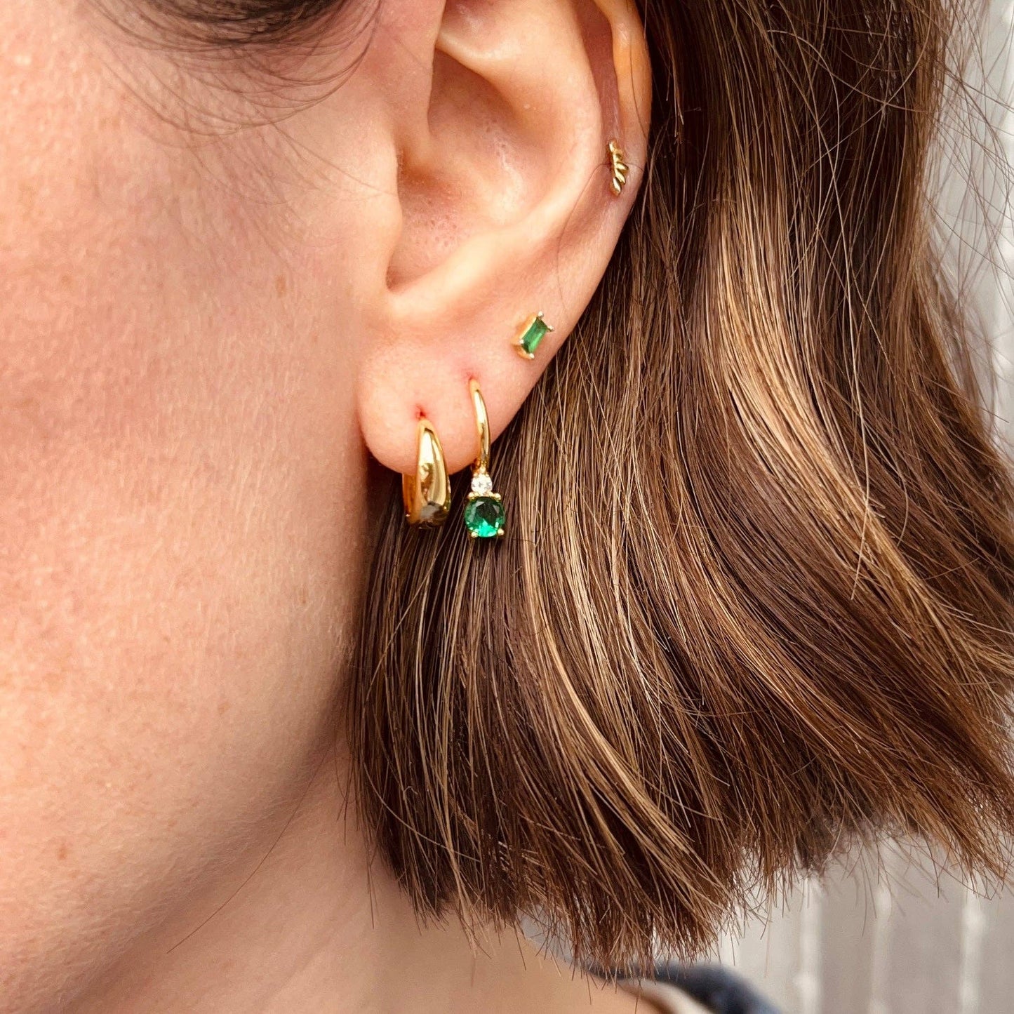 Oblong Emerald Studs
