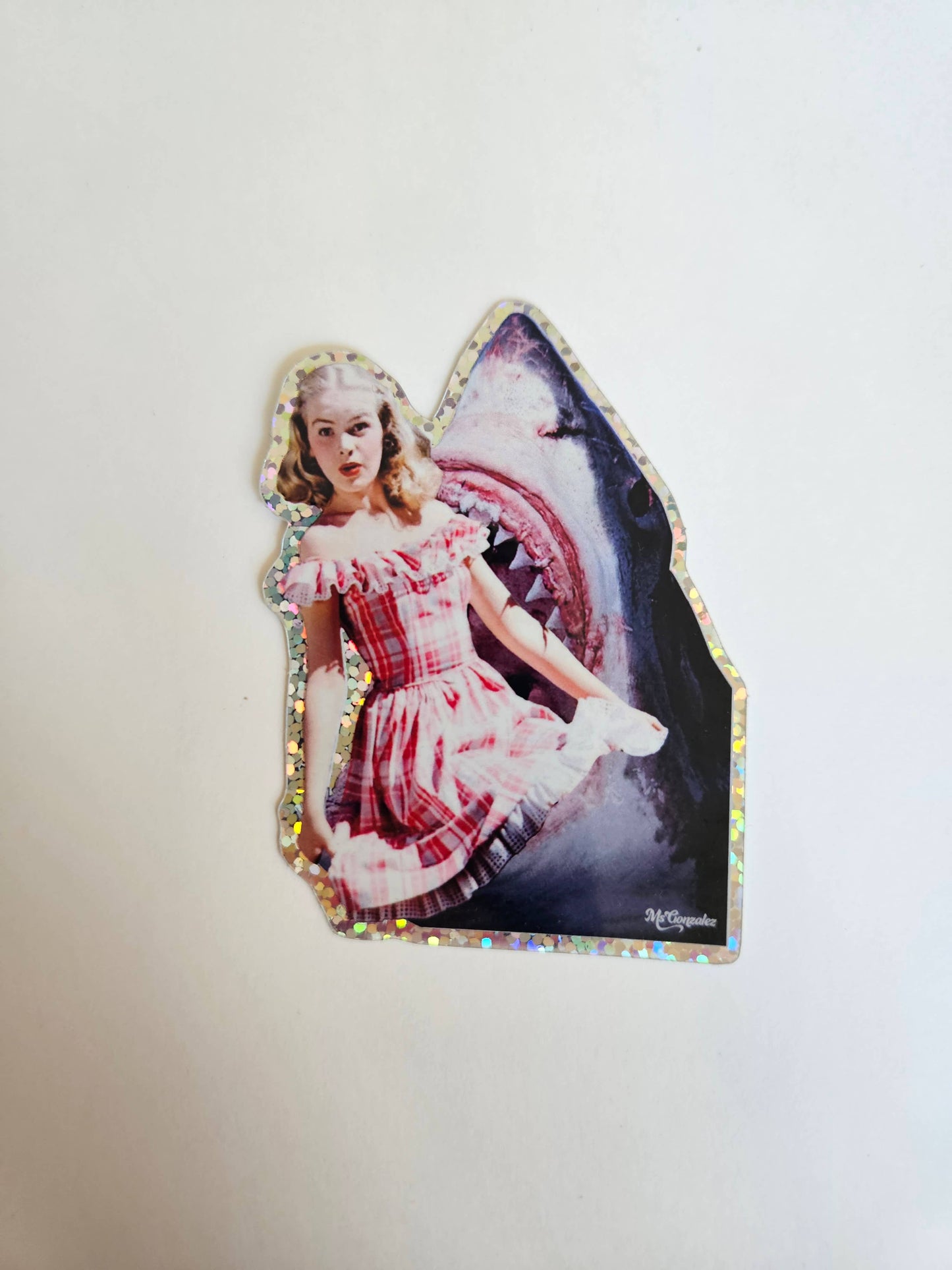 Oops Shark Fun Glitter Sticker