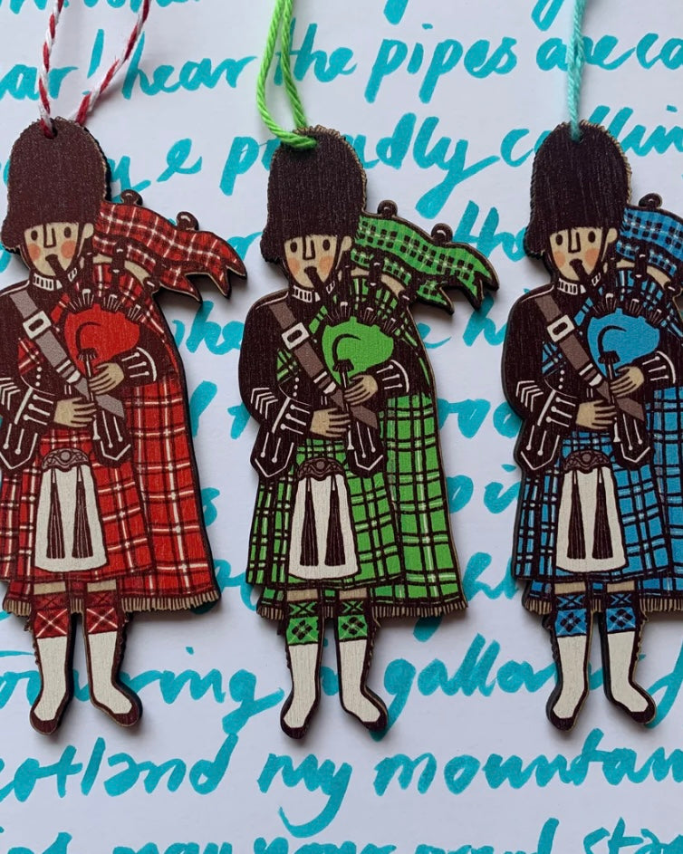 Bagpiper Wooden Decoration