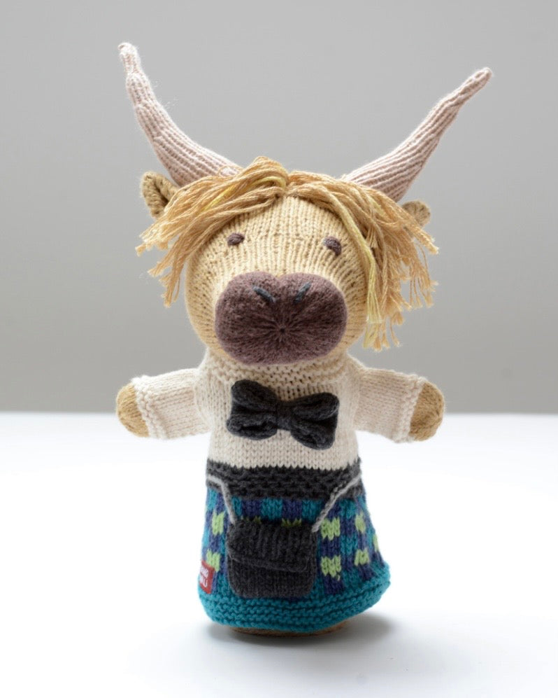 Knitted Highland Cow Hand Puppet Toy