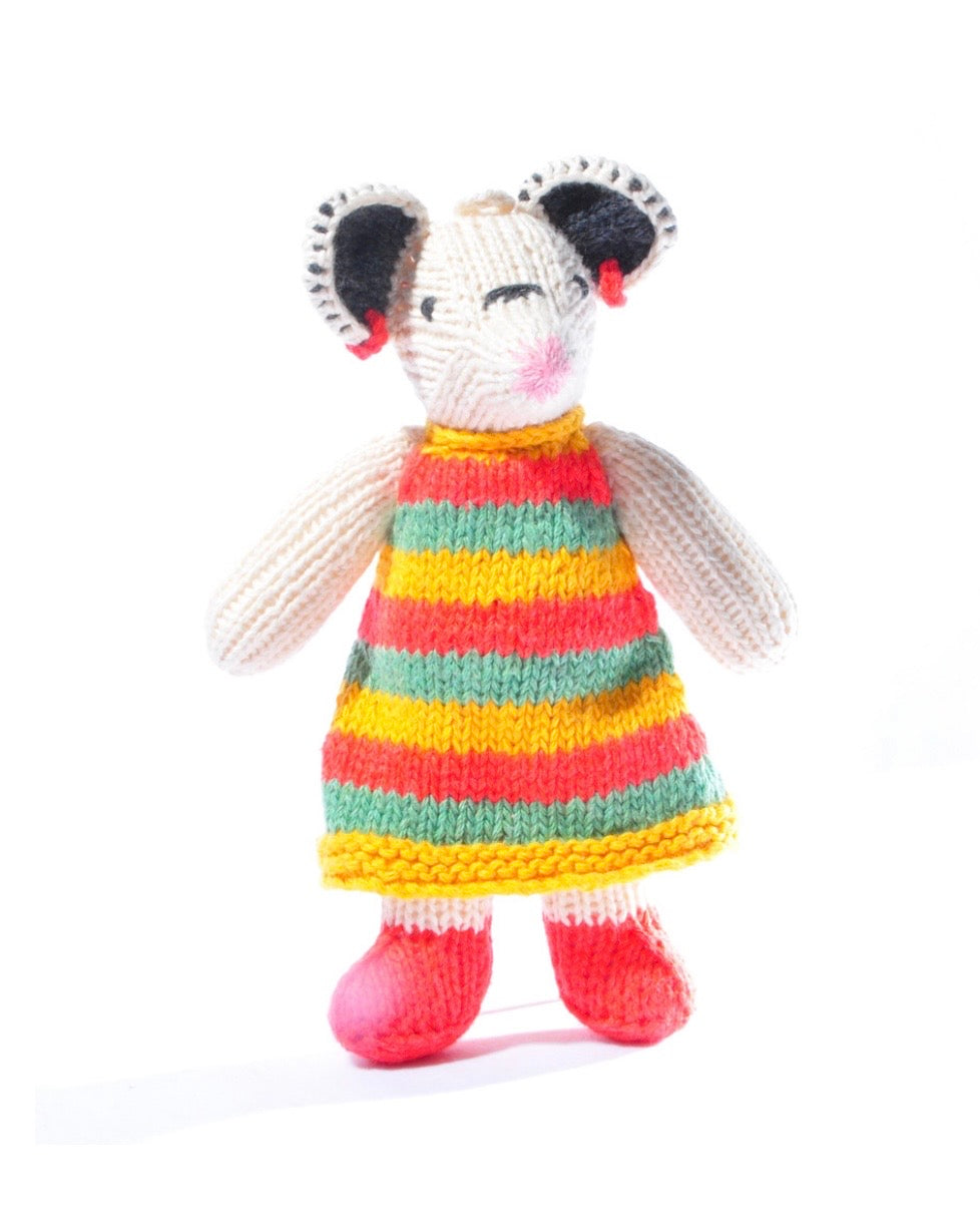 Mouse in Striped Dress - Knitted Soft Toy