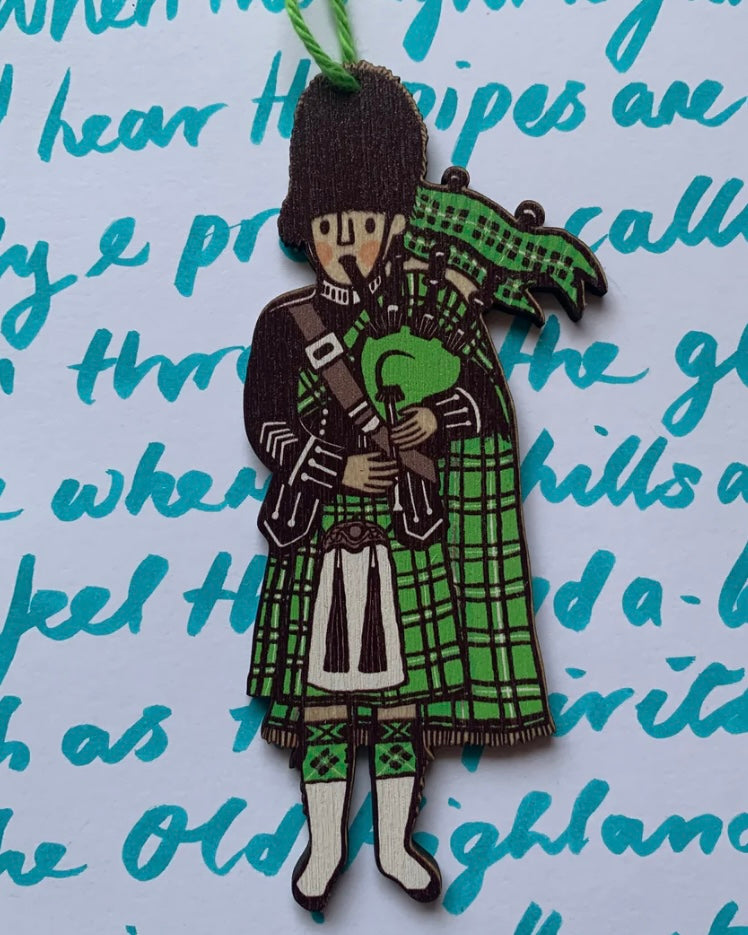 Bagpiper Wooden Decoration