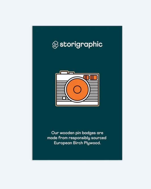 Camera Wooden Pin Badge