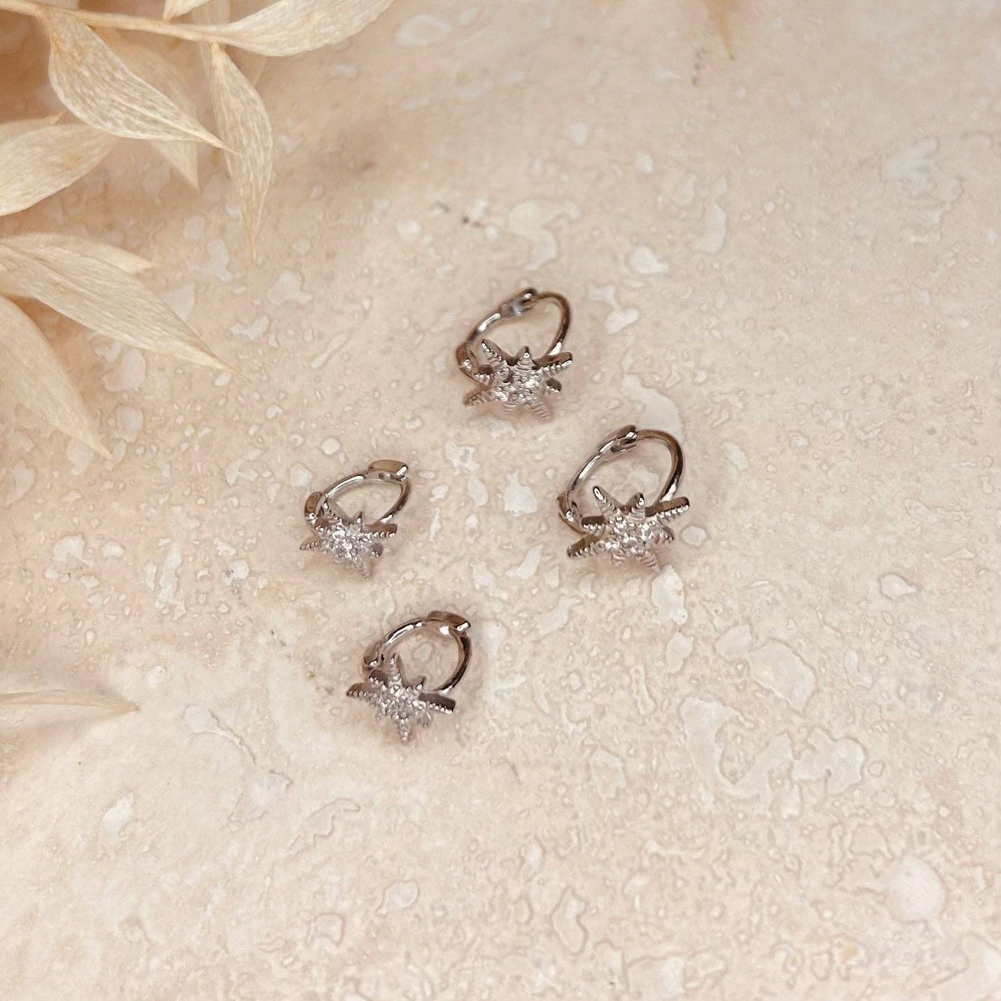 Silver Diamanté Star Huggie Hoops