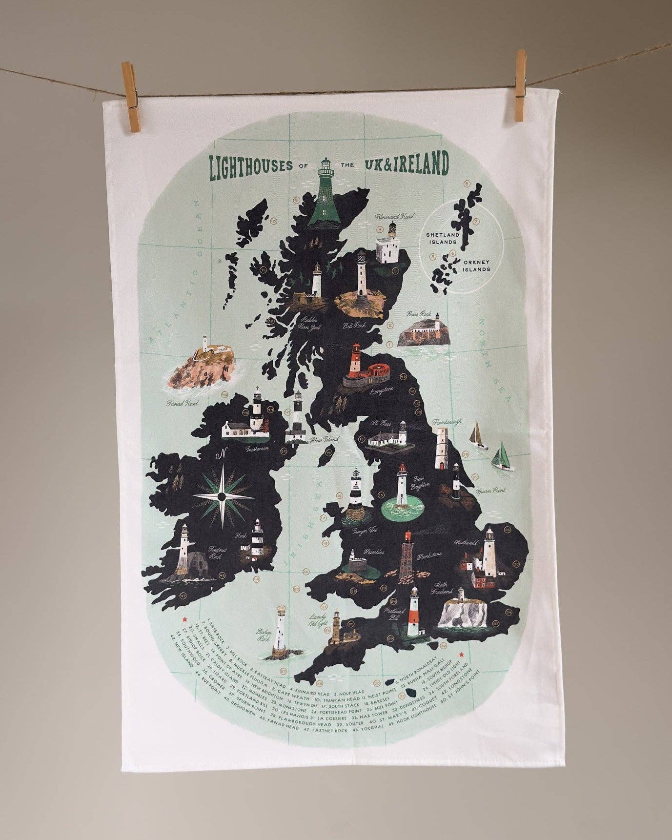 Lighthouses of the United Kingdom Tea Towel