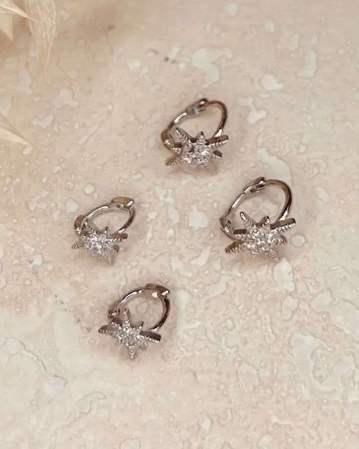 Silver Diamanté Star Huggie Hoops