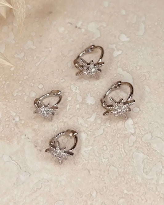 Silver Diamanté Star Huggie Hoops