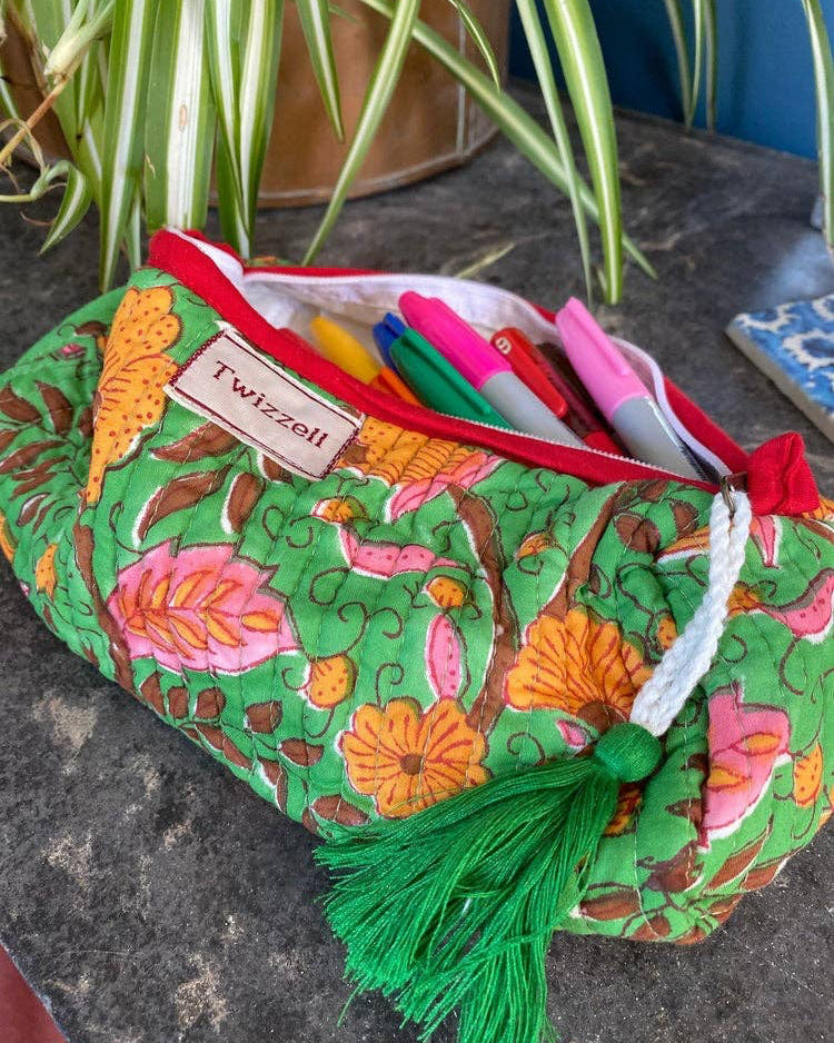 Quilted Indian Block Print Pencil Case