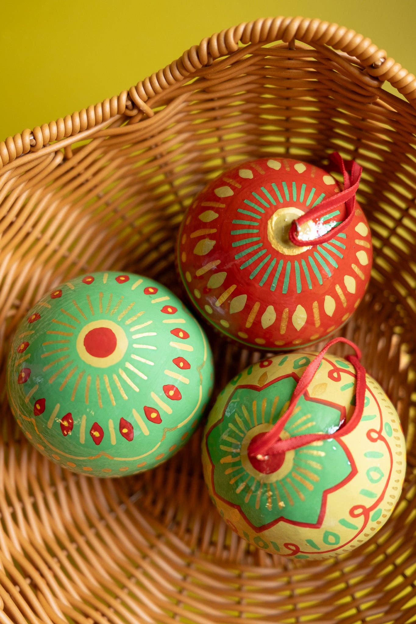 Jolly Green Bauble Bag - Set of Three Paper Baubles