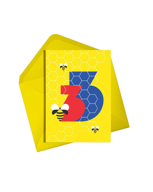 Age 3 Bees Card-Alphablots-My Beautiful Caravan