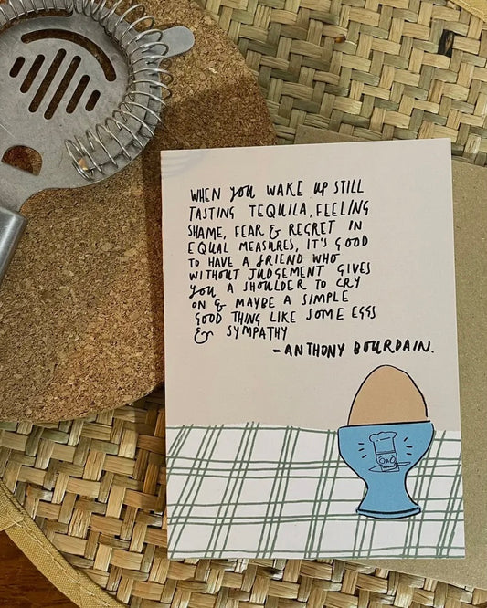 Anthony Bourdain Eggs & Sympathy Card-Dick Vincent Illustrations-My Beautiful Caravan