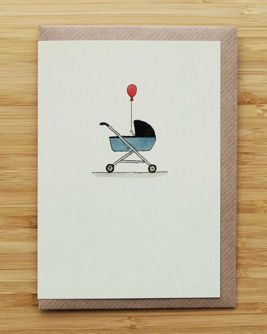 Pram & Balloon New Baby Card