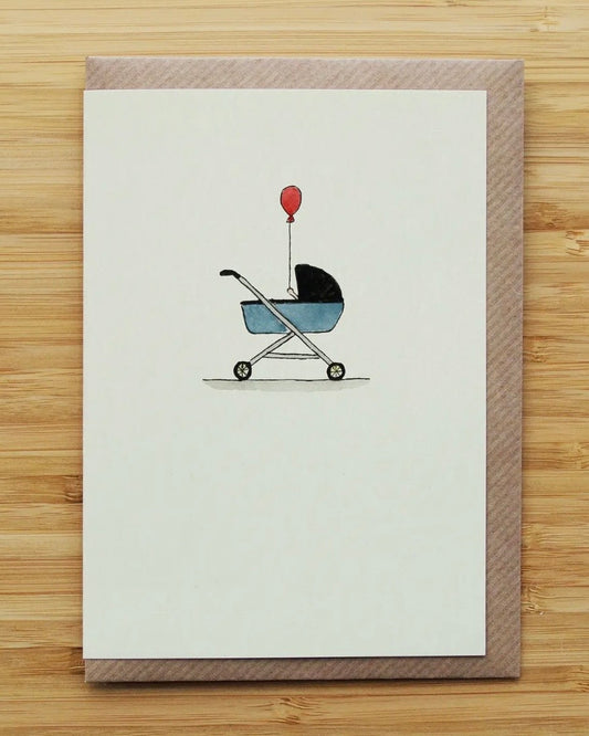 Pram & Balloon New Baby Card