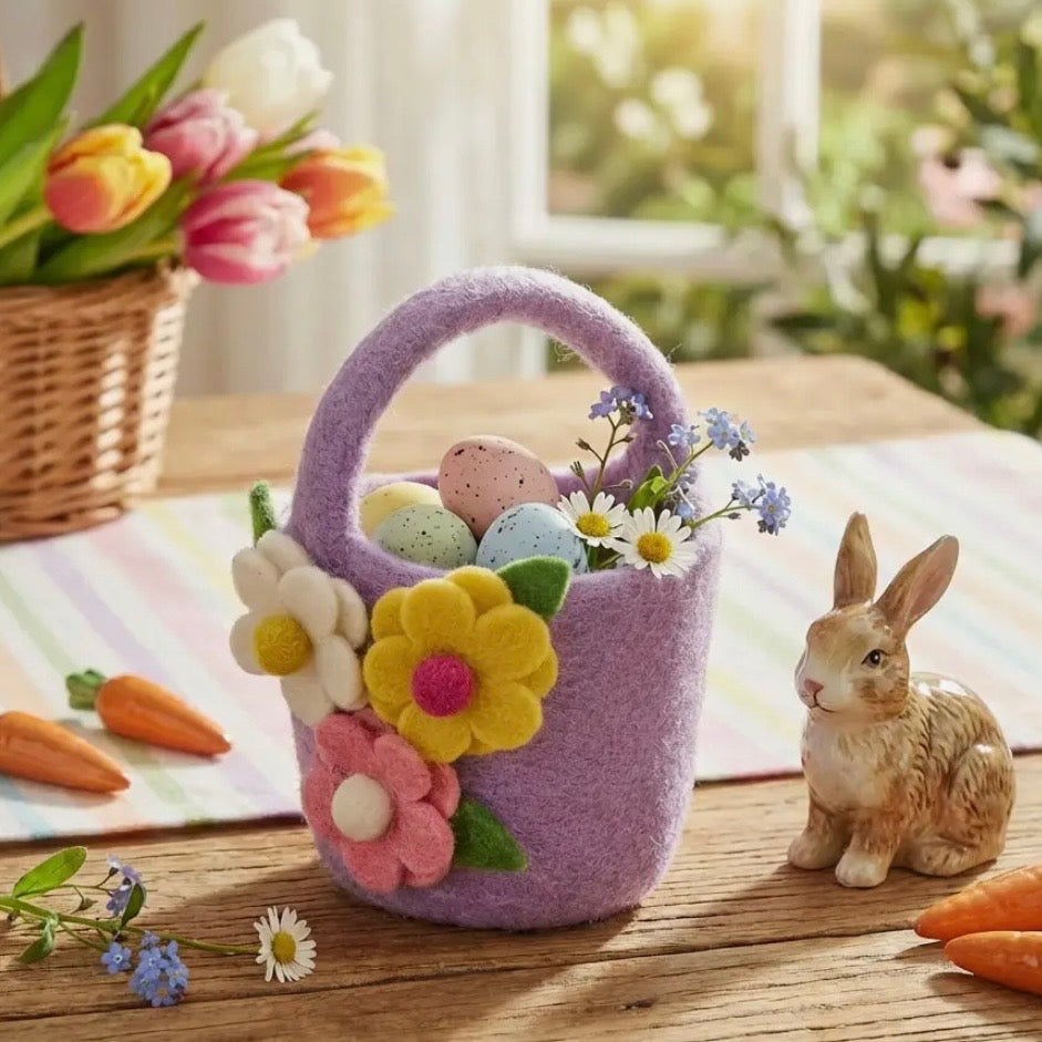 Handmade Felt Spring Floral Bucket