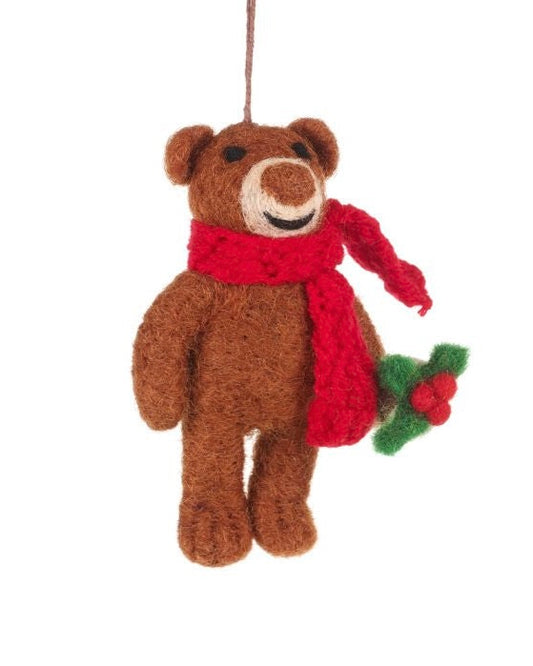 Bear with Scarf Hanging Christmas Decoration-Felt So Good-My Beautiful Caravan