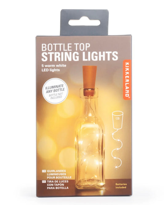Kikkerland bottle top string lights packaging on a white background