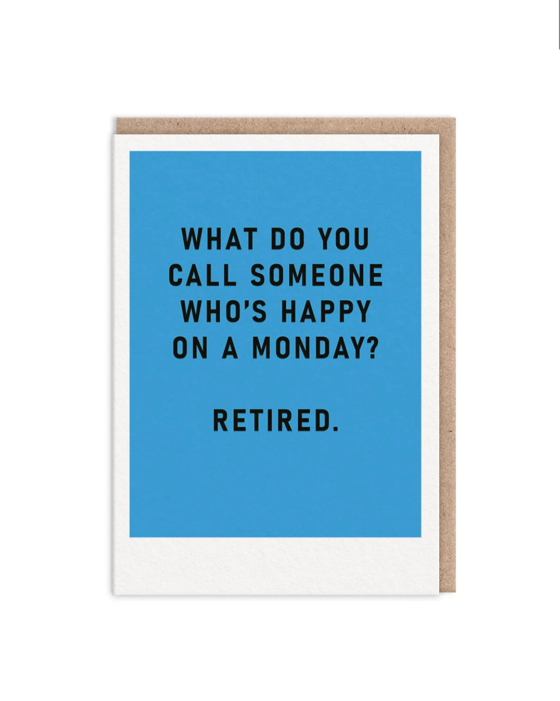 Funny retirement card with text on a blue background