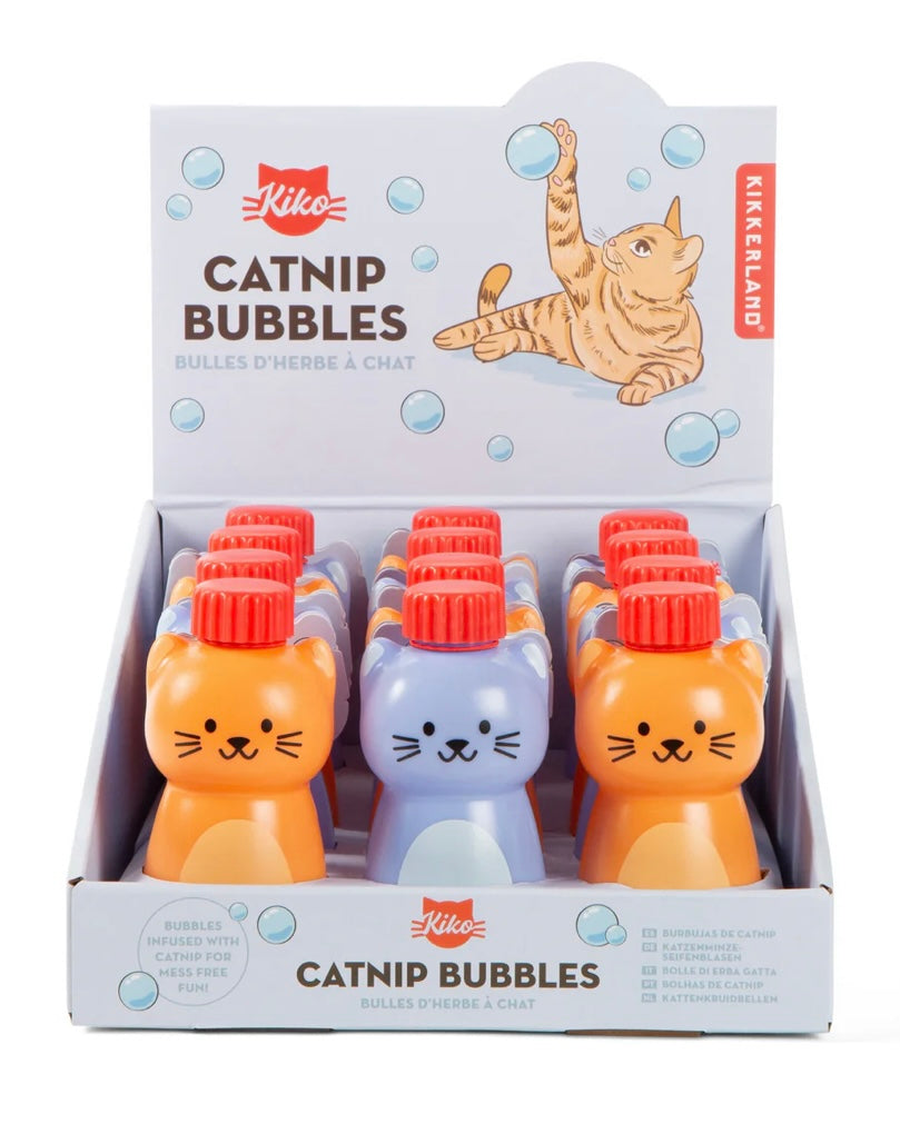 Kikkerland Catnip Bubbles packaging with cat illustrations on a white background