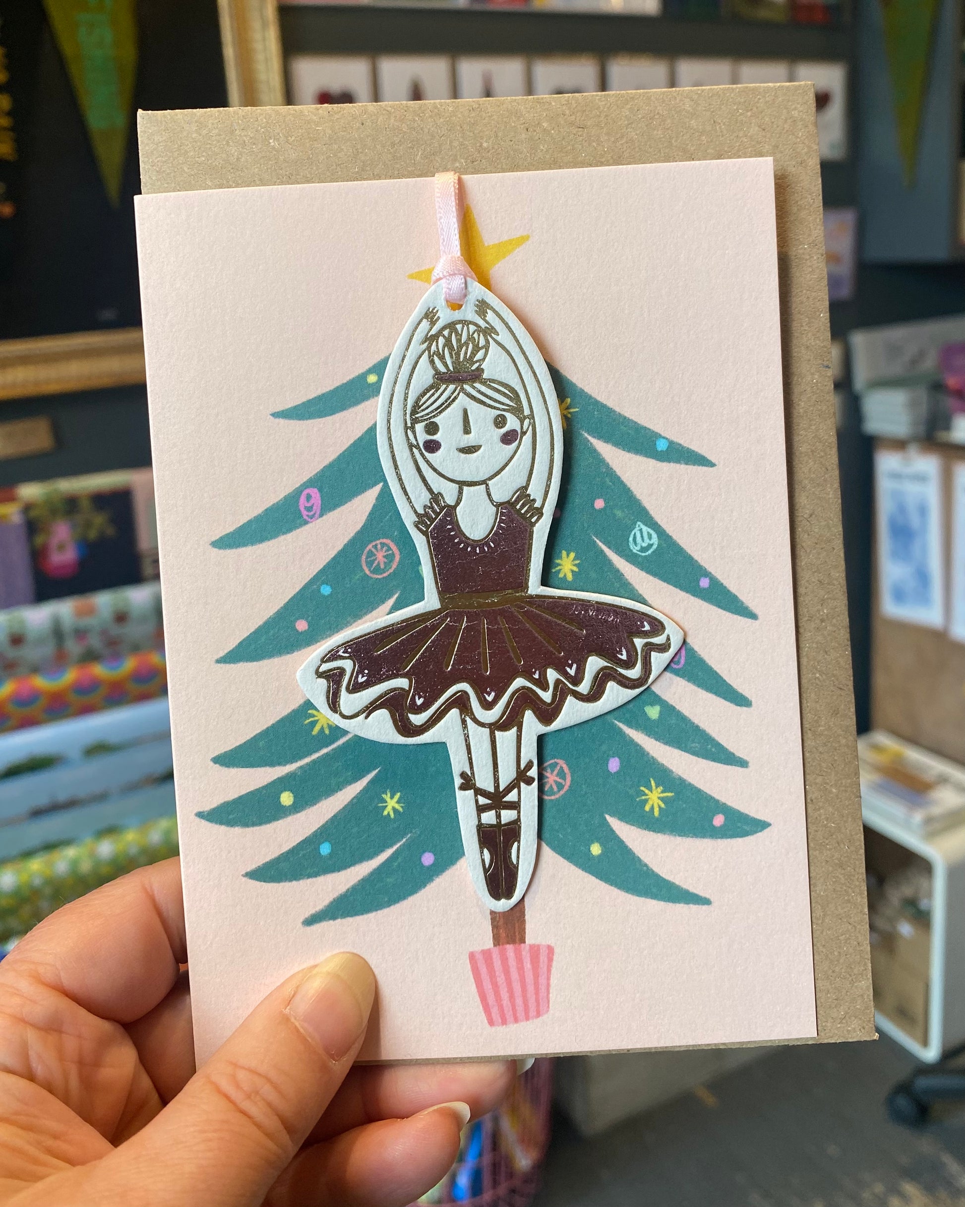 Christmas Card with Ballerina Hanging Decoration-Joy Nevada-My Beautiful Caravan
