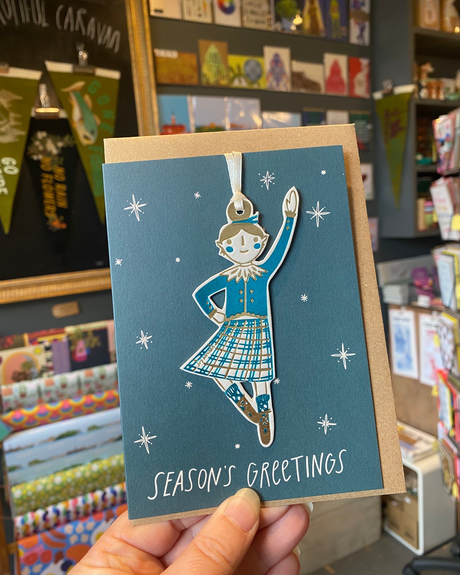 Christmas Card with Highland Dancer Hanging Decoration-Joy Nevada-My Beautiful Caravan