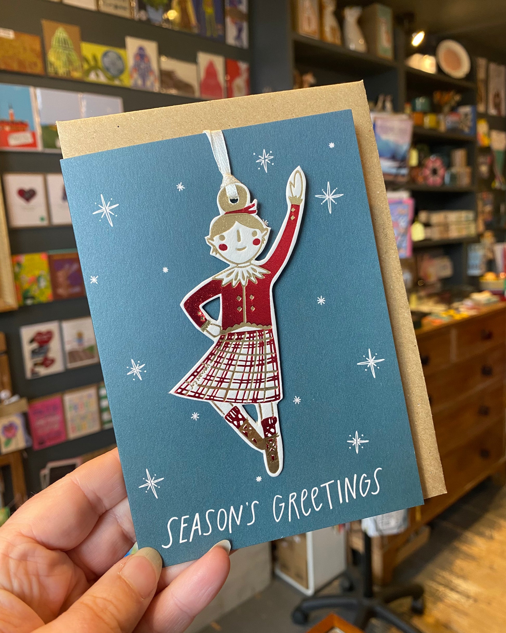 Christmas Card with Highland Dancer Hanging Decoration-Joy Nevada-My Beautiful Caravan