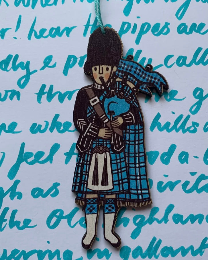 Bagpiper Wooden Decoration