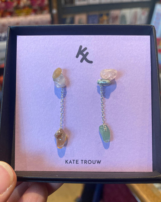 Pair of drop earrings in a 'Kate Trouw' box with natural stone elements.
