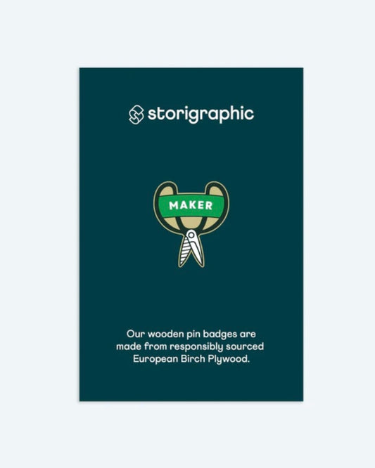 ‘Maker’ Scissors Wooden Pin Badge