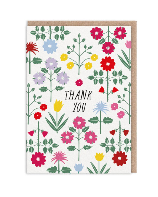 Greeting card with floral design and 'Thank You' text on a white background
