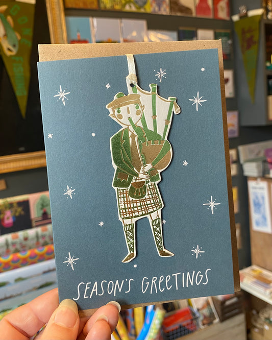 Christmas Card with Bagpiper Hanging Decoration