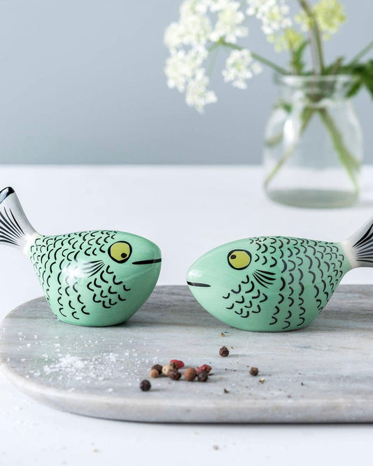 Jade Green Fish Salt and Pepper Shakers