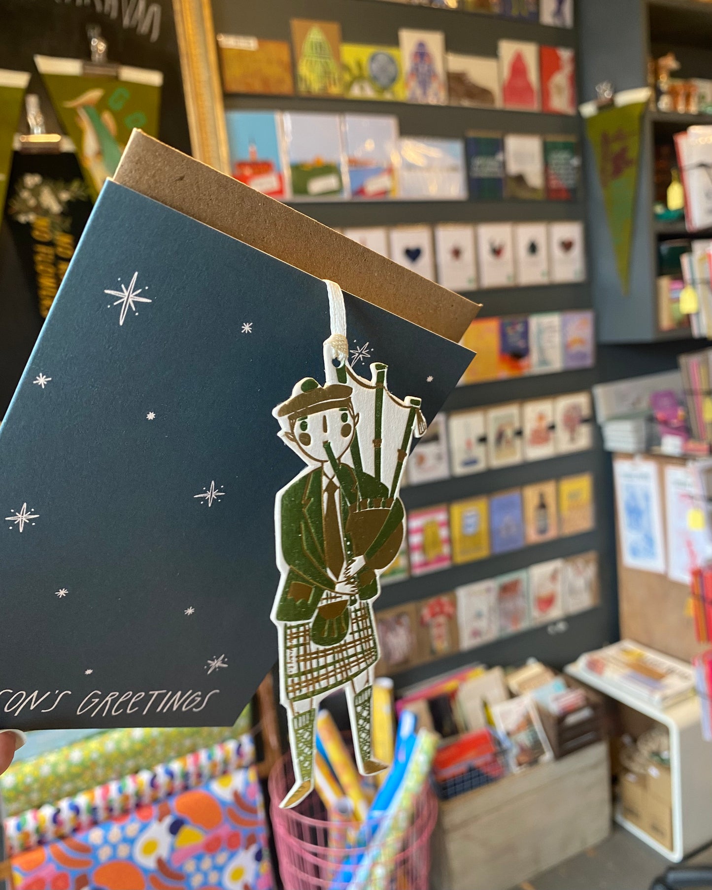 Christmas Card with Bagpiper Hanging Decoration