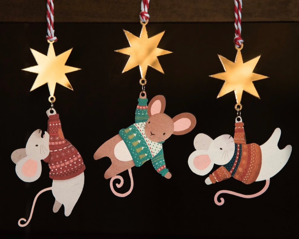 Hanging Mouse Wooden Christmas Decoration-Dapple & Dot-My Beautiful Caravan