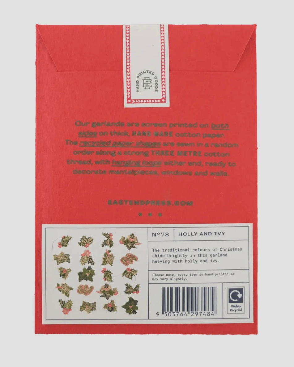 Holly & Ivy Paper Garland-Hanging Decoration-East End Press-