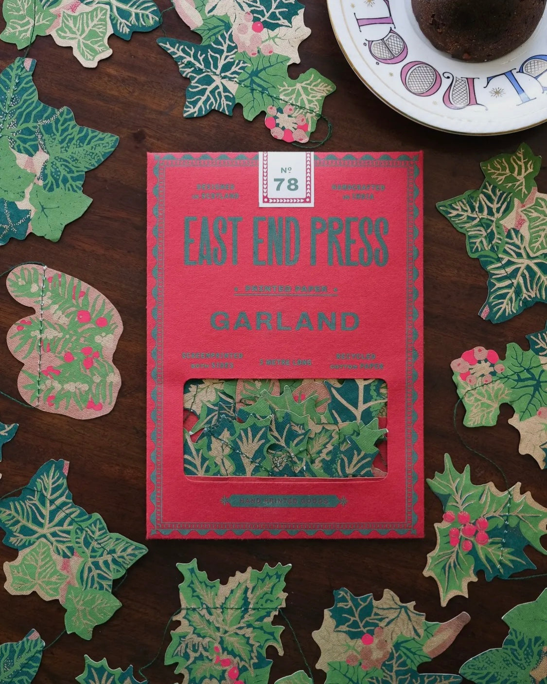 Holly & Ivy Paper Garland-Hanging Decoration-East End Press-
